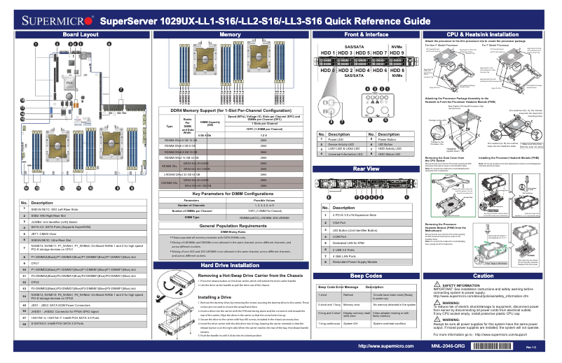 Page 1 of the manual Quick Start Guide Supermicro SuperServer 1029UX-LL3-S16