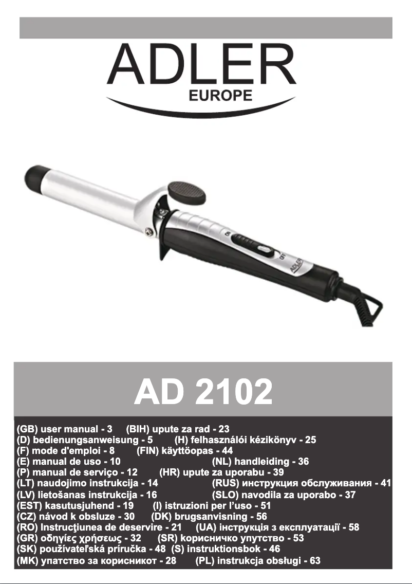 Page 1 de la notice Manuel utilisateur Adler AD 2102