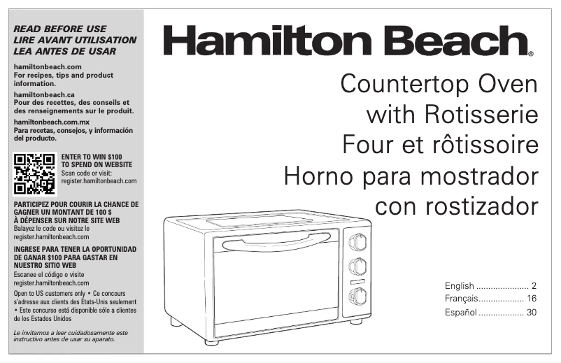 Page 1 de la notice Manuel utilisateur Hamilton Beach 31108