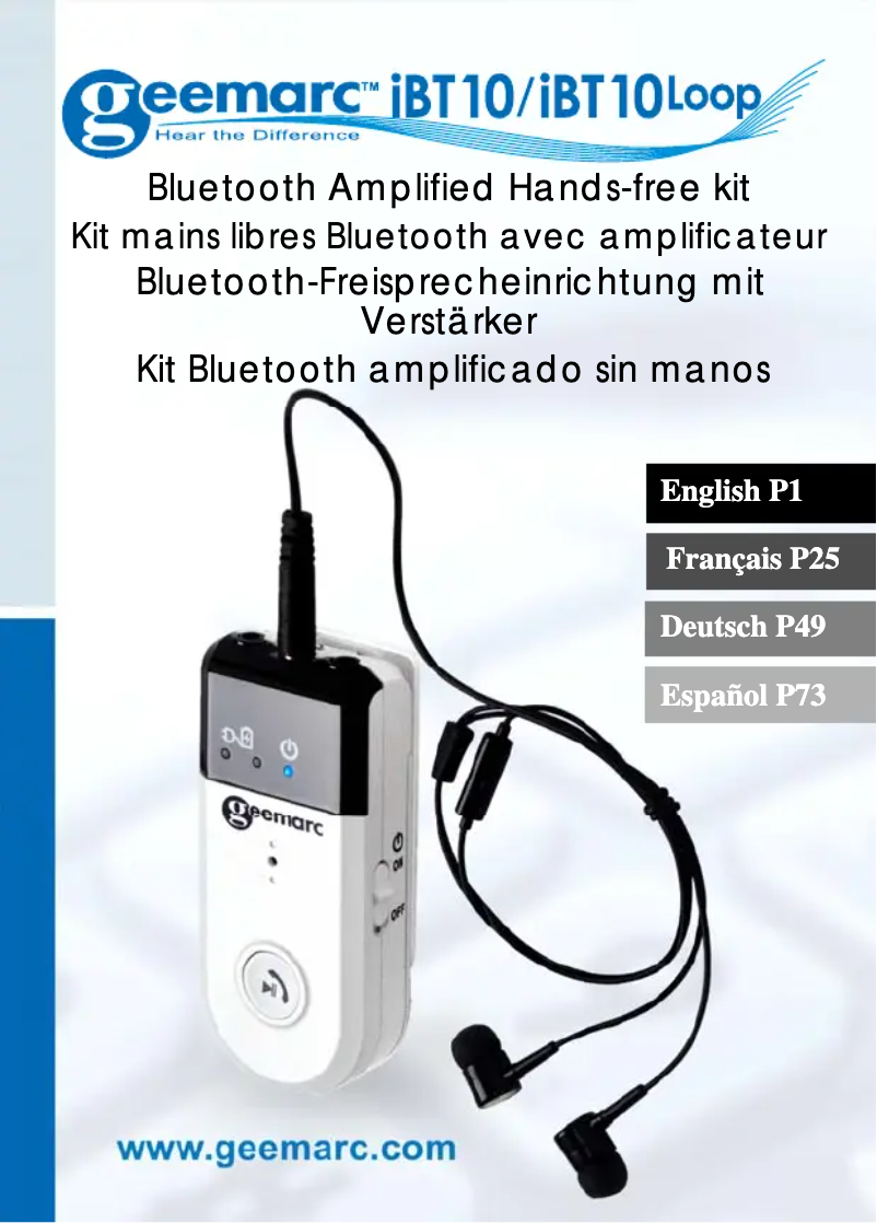 Page 1 de la notice Manuel utilisateur Geemarc iBT10 LOOP