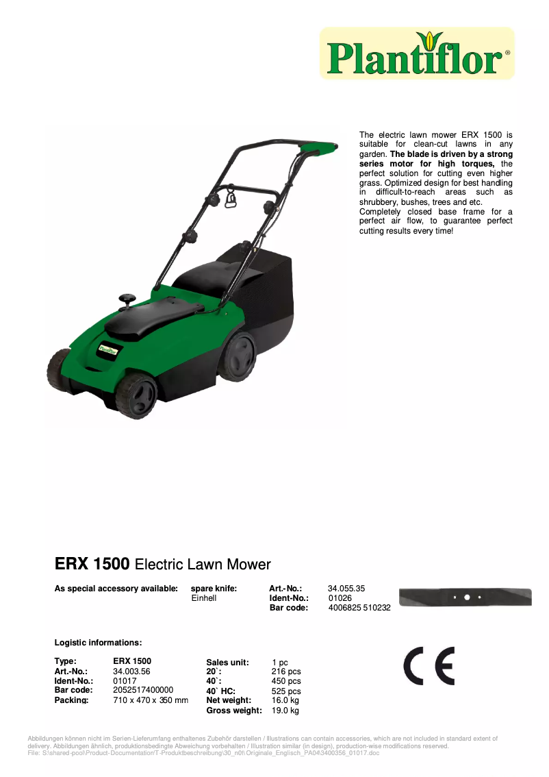 Página 1 del manual Manual de usuario Plantiflor ERX 1500