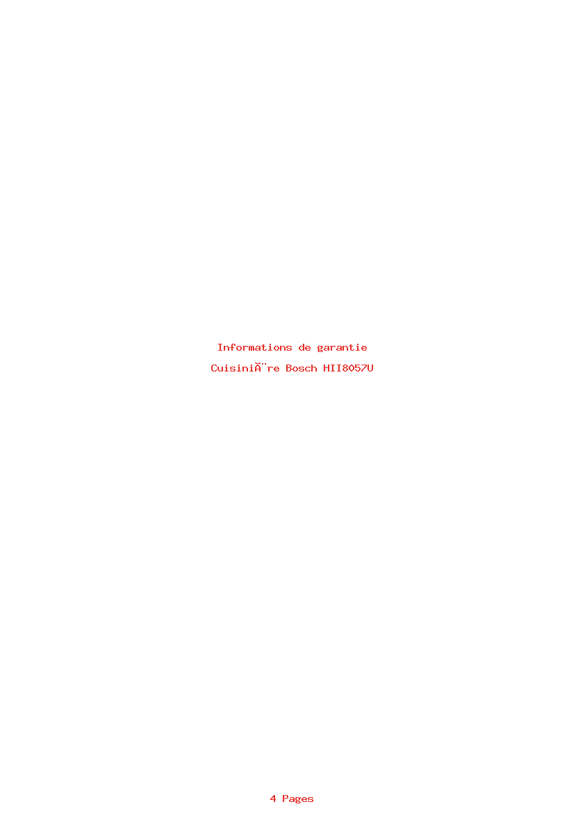 Page 1 de la notice Informations de garantie Bosch HII8057U