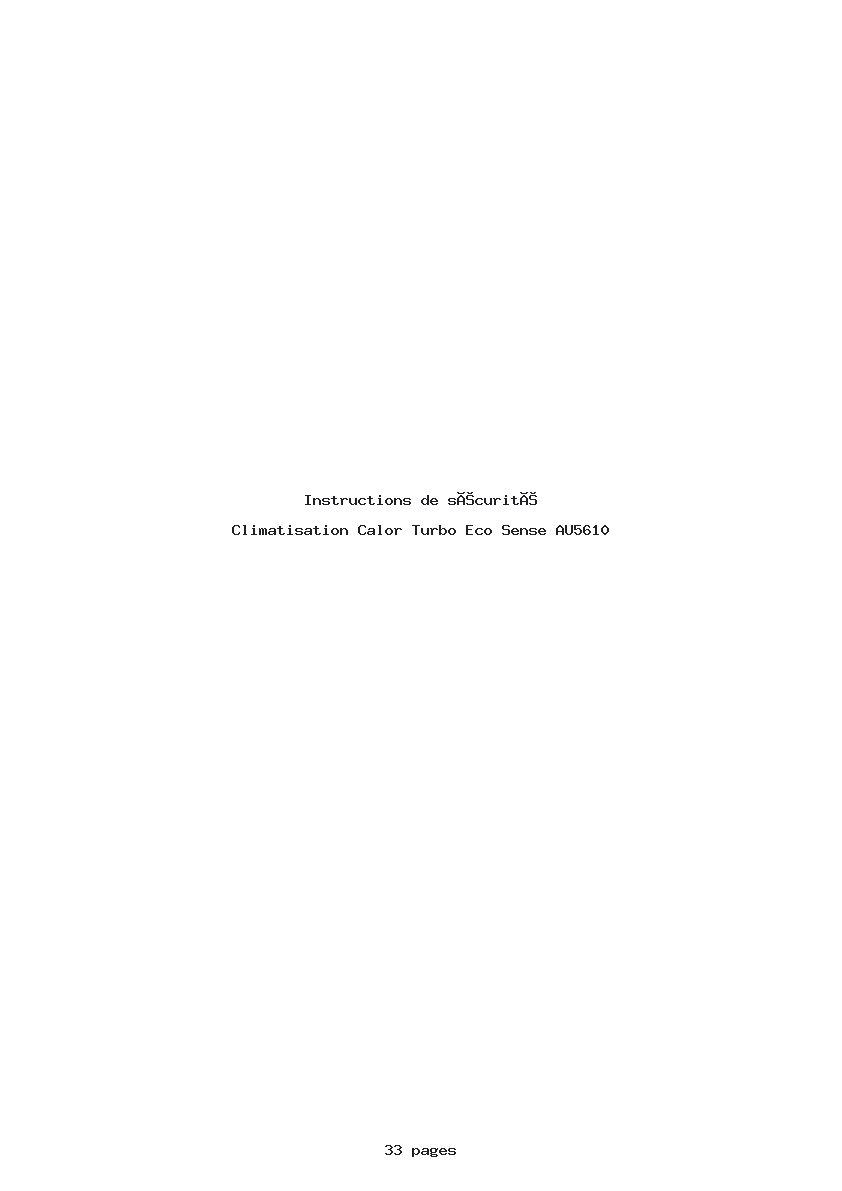 Page 1 de la notice Instructions de sécurité Calor Turbo Eco Sense AU5610