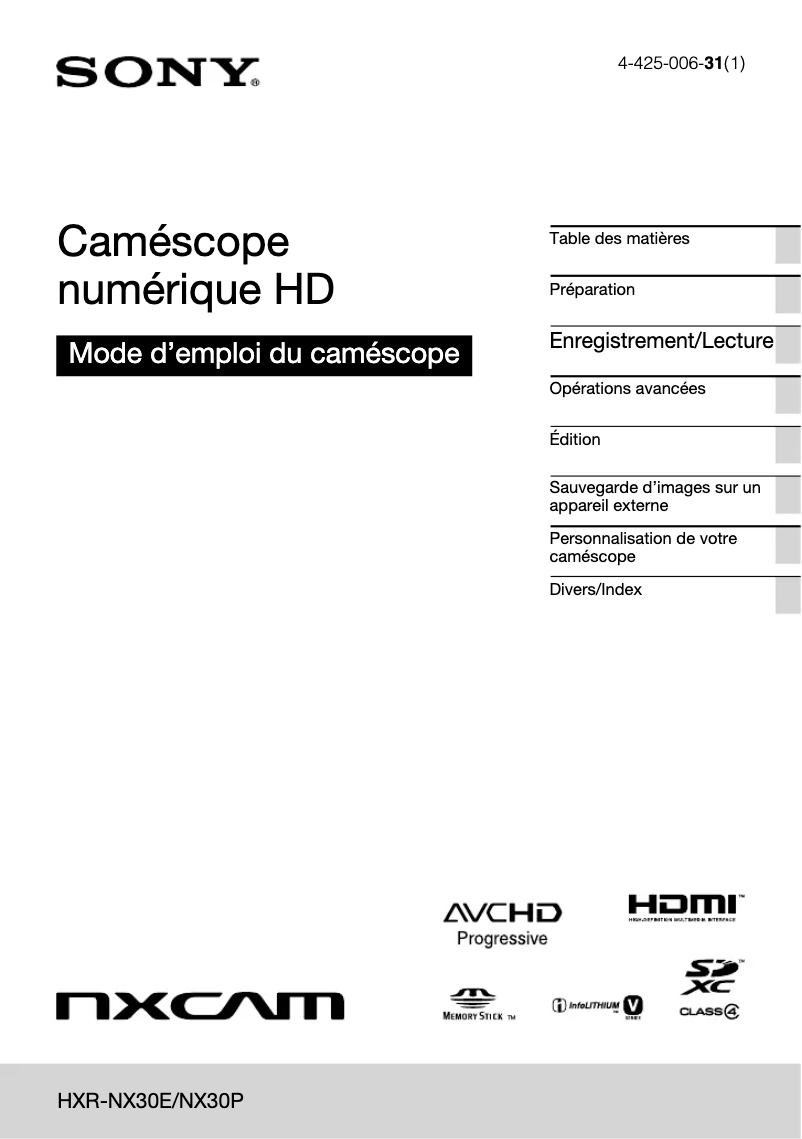 Page 1 de la notice Manuel utilisateur Sony HXR-NX30P