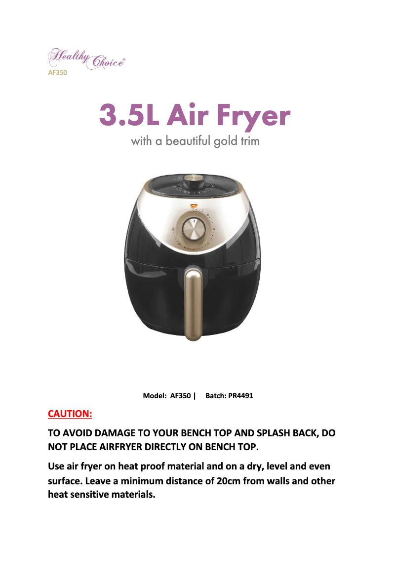 Page 1 de la notice Manuel utilisateur Healthy Choice AF350