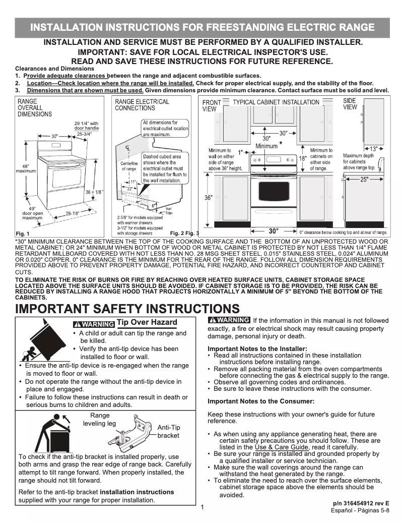 Page 1 de la notice Guide d'installation Frigidaire FFEF3016VW