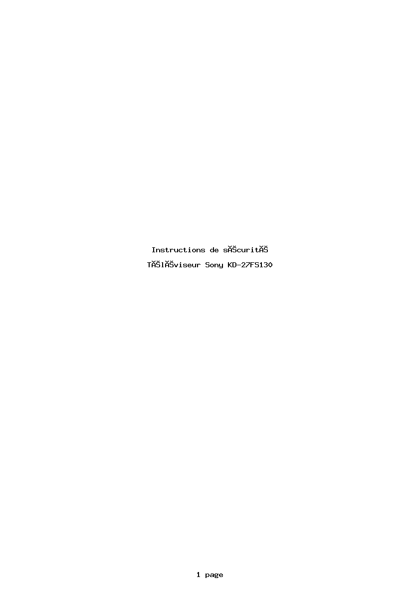 Page 1 de la notice Instructions de sécurité Sony KD-27FS130