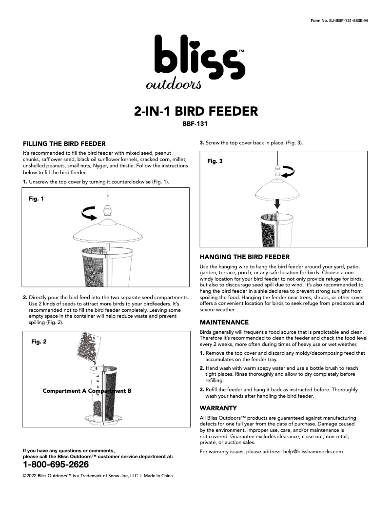 Page 1 de la notice Manuel utilisateur Bliss Outdoors BBF-131