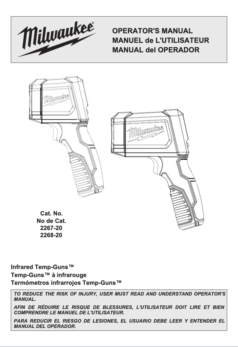 Page 1 de la notice Manuel utilisateur Milwaukee Infrared Temp-Gun 2268-20NST
