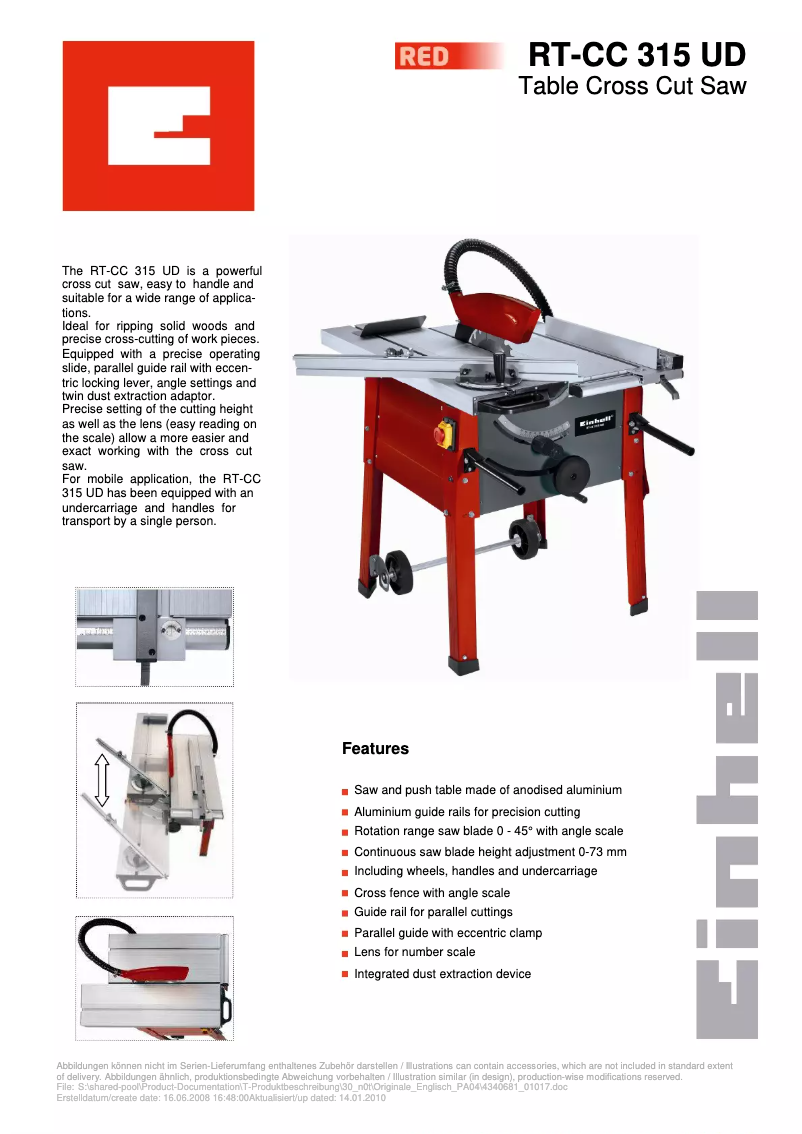Página 1 del manual Manual de usuario Einhell RT-CC 315 UD