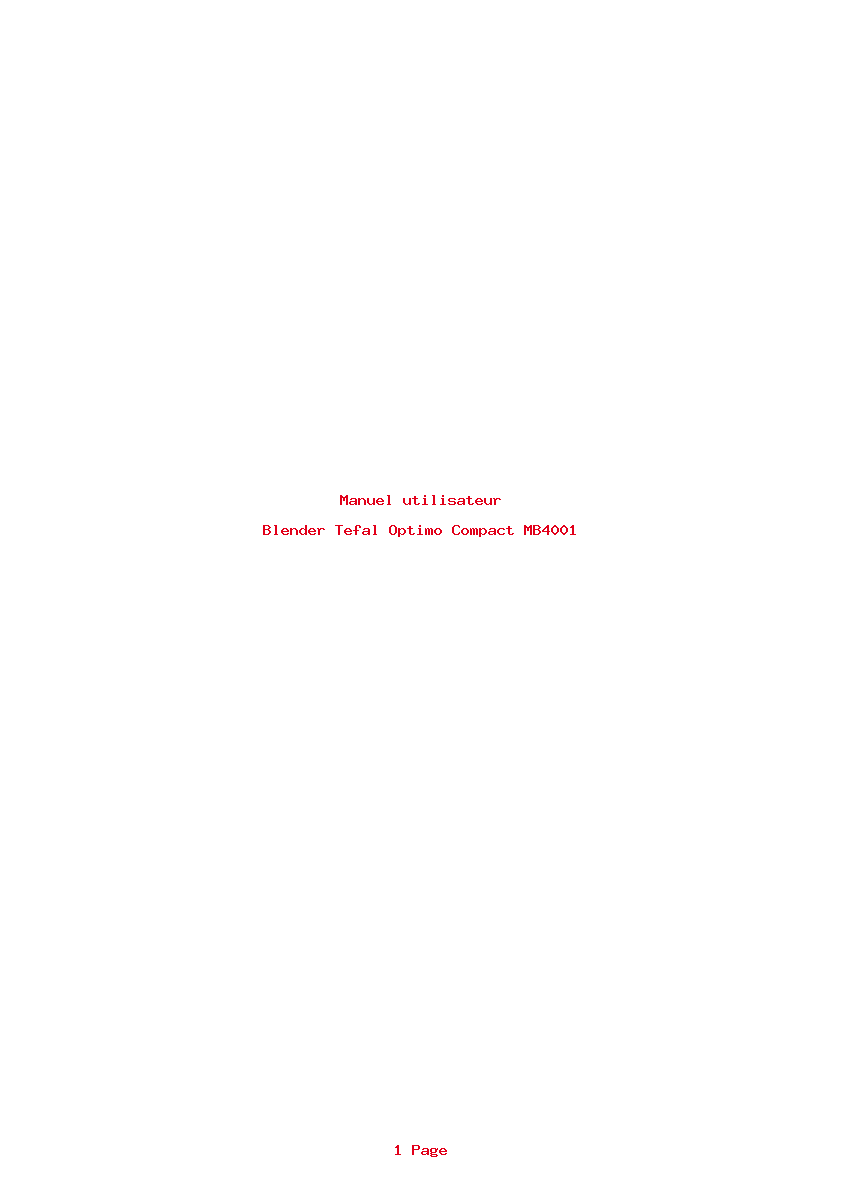 Page 1 de la notice Manuel utilisateur Tefal Optimo Compact MB4001
