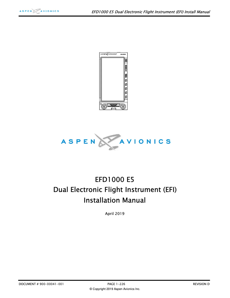 Page 1 de la notice Manuel utilisateur Aspen Avionics EFD1000 E5