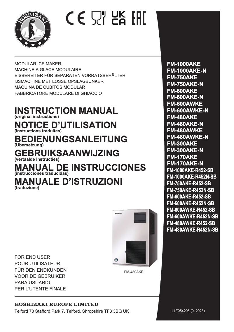 Page 1 de la notice Manuel utilisateur Hoshizaki FM-600AKE-R452N-SB