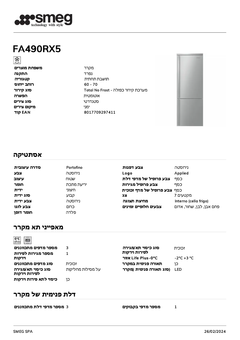 Página 1 del manual Ficha técnica Smeg FA490RX5