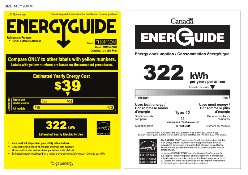 Page 1 de la notice Label énergétique Thomson TFR834-COM