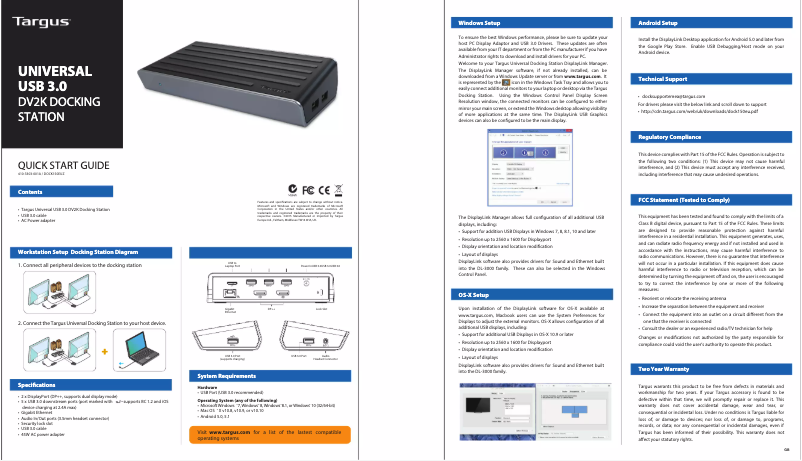 Página 1 del manual Manual de usuario Targus Dual 2k DisplayPort Universal Docking Station