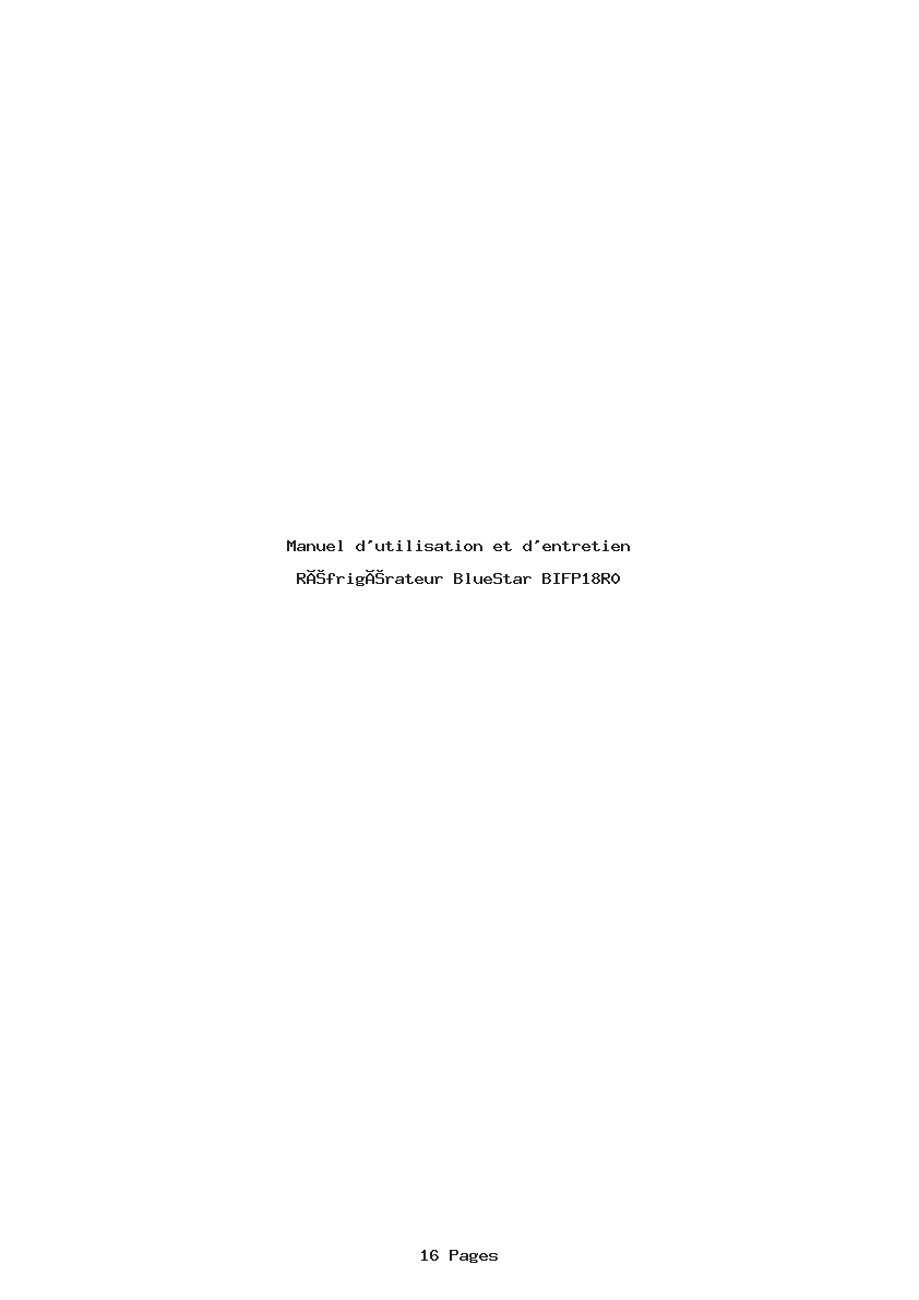 Page 1 de la notice Manuel d'utilisation et d'entretien BlueStar BIFP18R0