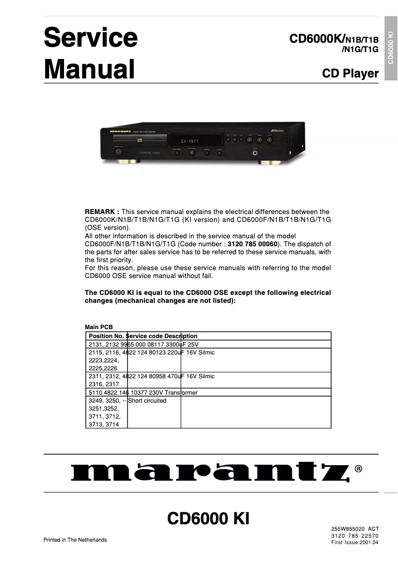 Page 1 de la notice Manuel utilisateur Marantz CD6000K