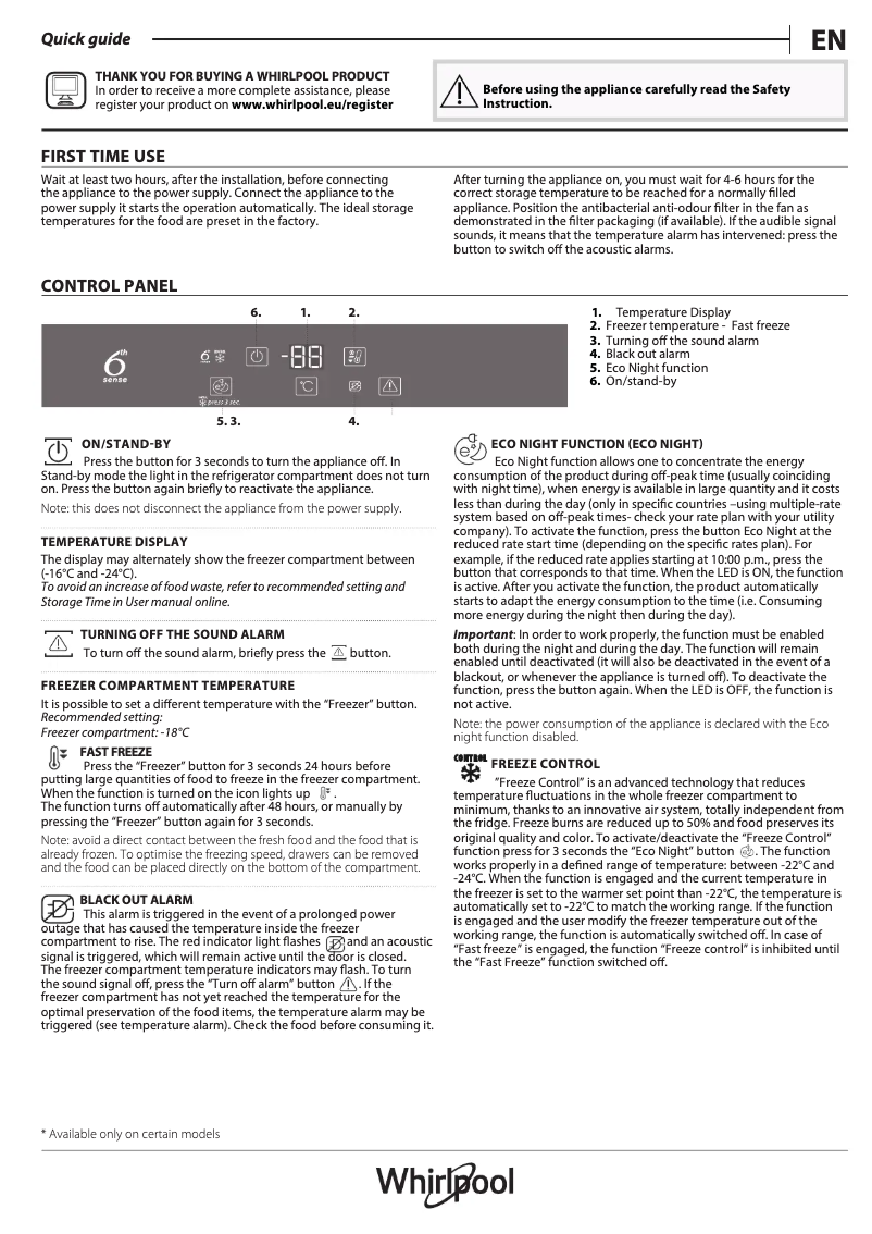 Page 1 de la notice Manuel utilisateur Whirlpool AFB 1841 A++