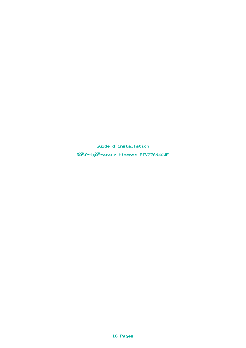 Page 1 de la notice Guide d'installation Hisense FIV276N4AWF