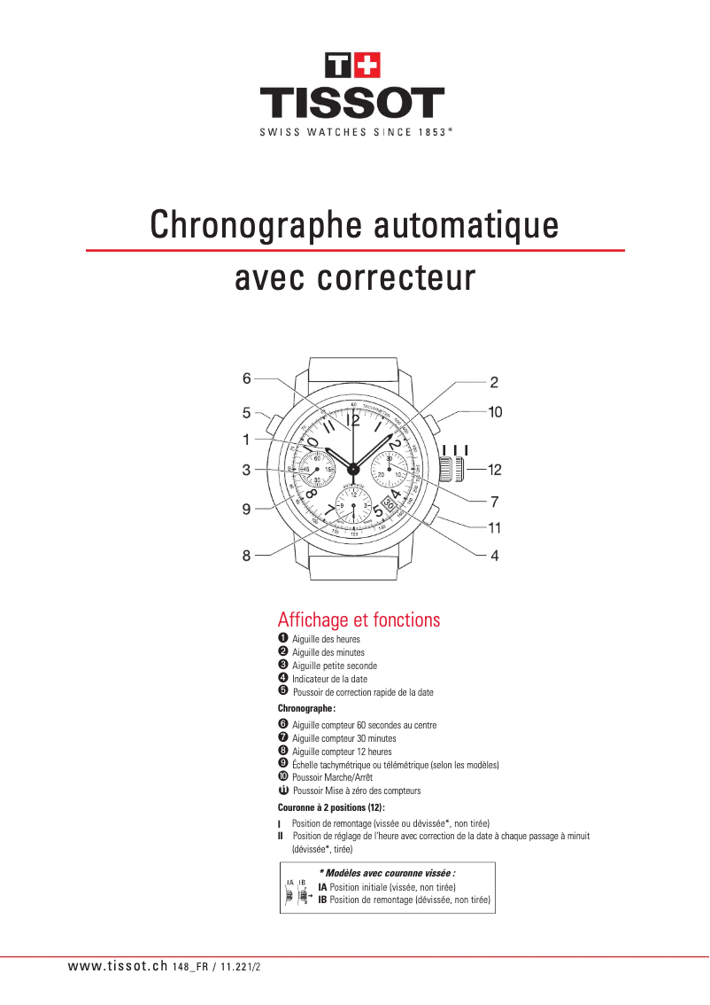 Page 1 de la notice Manuel utilisateur Tissot Heritage 1973 Limited Edition