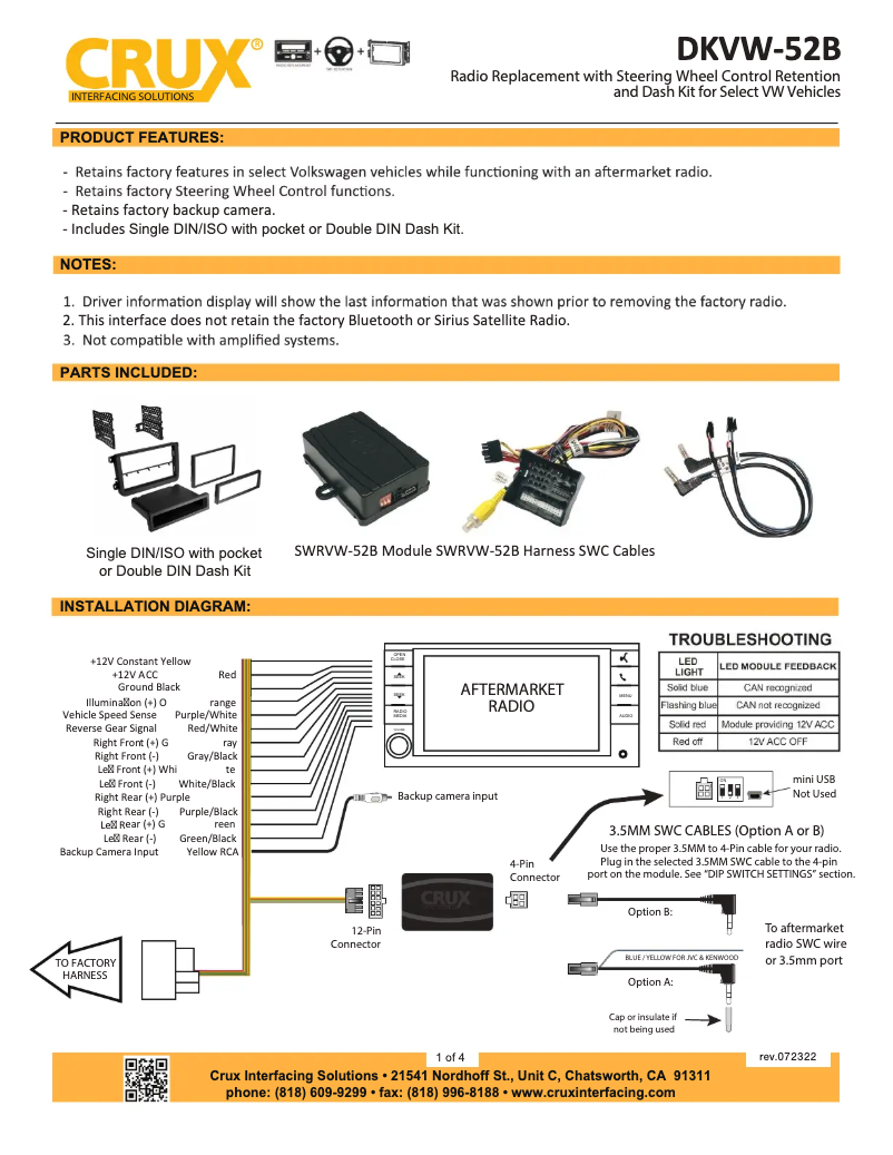 Page 1 de la notice Manuel utilisateur CRUX DKVW-52B