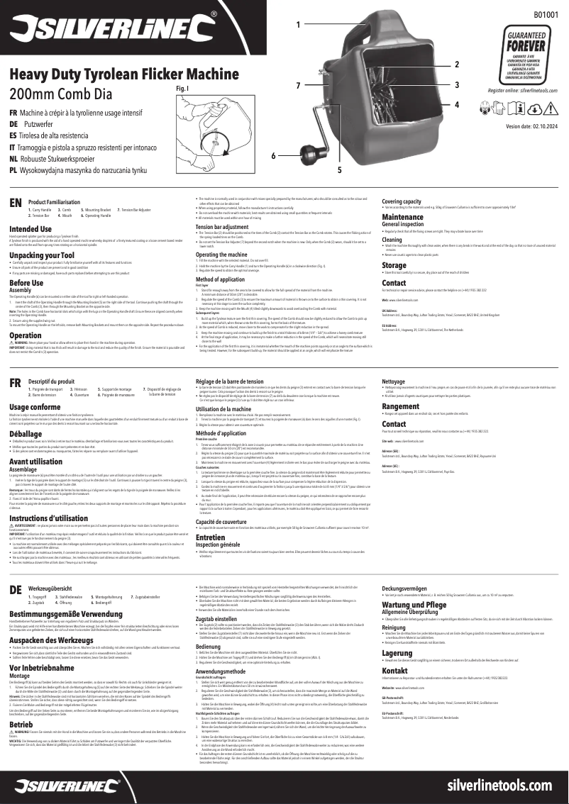 Page 1 de la notice Manuel utilisateur Silverline B01001