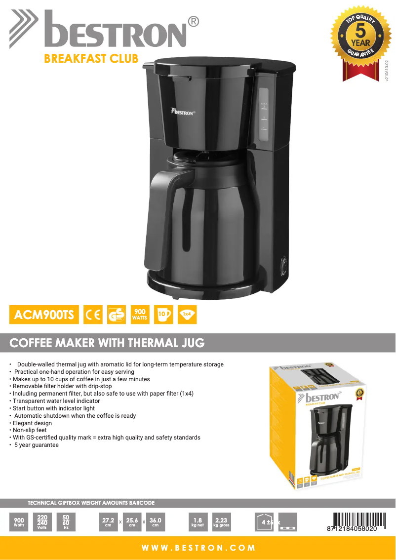 Page 1 de la notice Manuel utilisateur Bestron ACM900TS