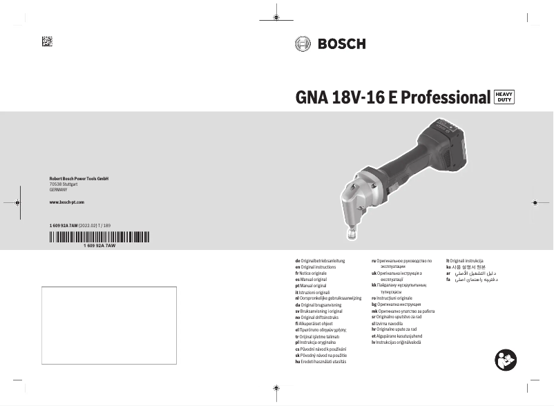 Page 1 de la notice Manuel utilisateur Bosch GNA 18V-16 Professional