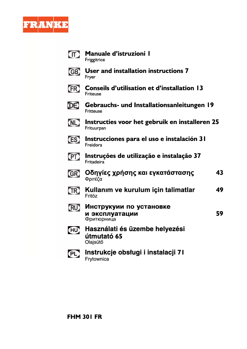 Page 1 de la notice Manuel utilisateur Franke FHM 301 FR XS SP