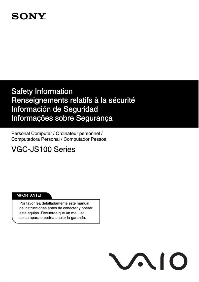 Page 1 de la notice Instructions de sécurité Sony Vaio VGC-JS160J