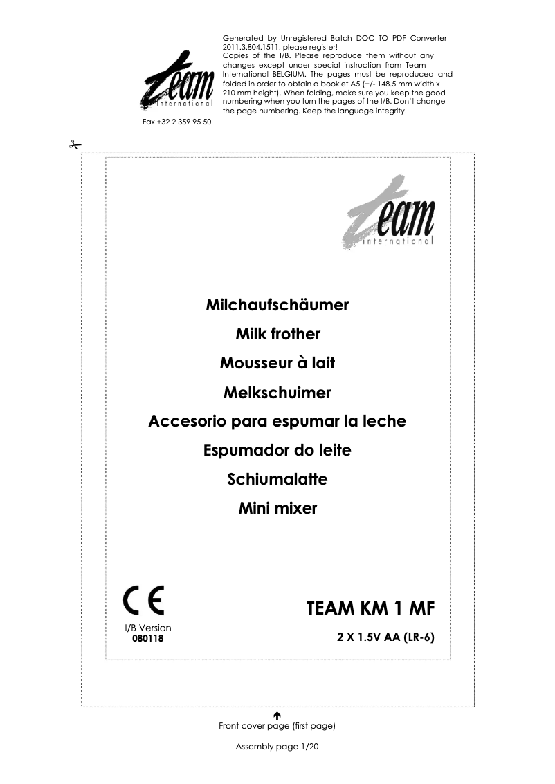 Página 1 del manual Manual de usuario Team KM 1 MF