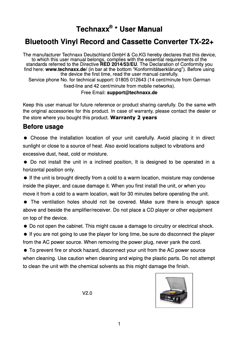 Page 1 of the manual User Manual Technaxx TX-22