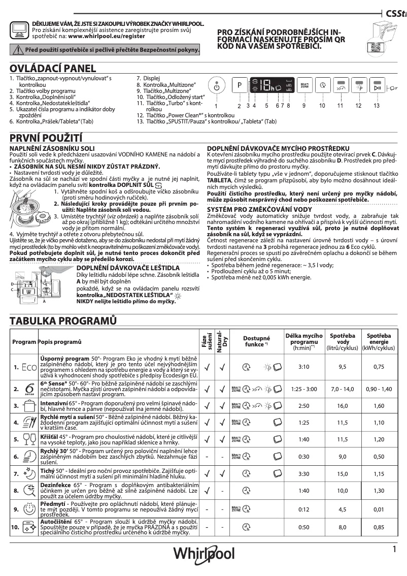 Page 1 de la notice Guide de démarrage rapide Whirlpool W6I D741A S