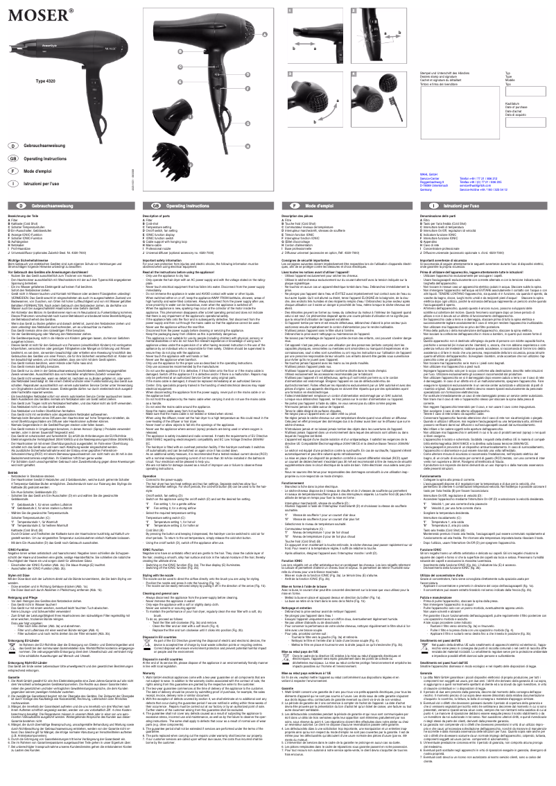 Page 1 de la notice Manuel utilisateur Moser 4320 PowerStyle Ionic