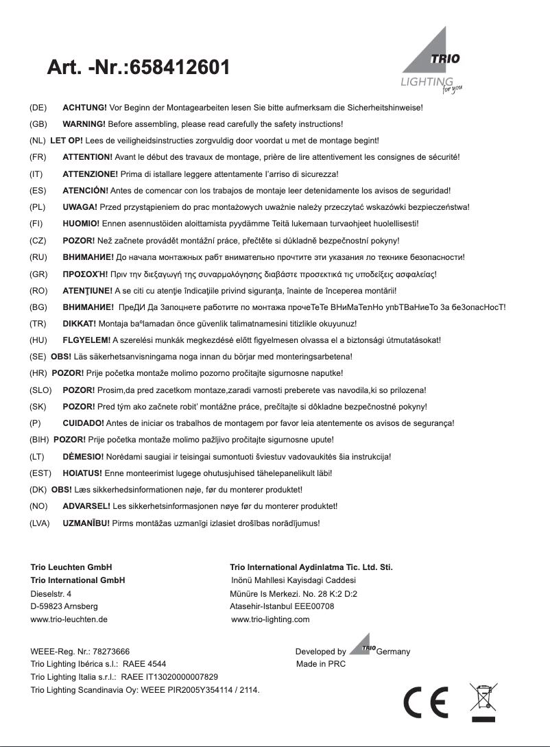 Page 1 de la notice Manuel utilisateur Trio Lighting Congress 658412601
