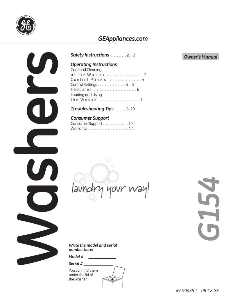 Page 1 de la notice Mode d'emploi GE GTWP1800DWW