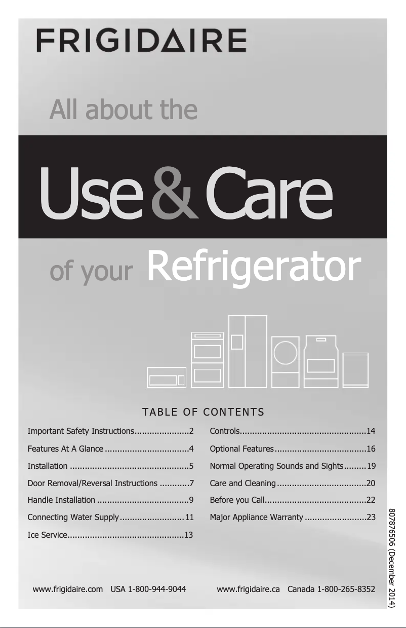 Page 1 de la notice Manuel utilisateur Frigidaire FGHI2164TF