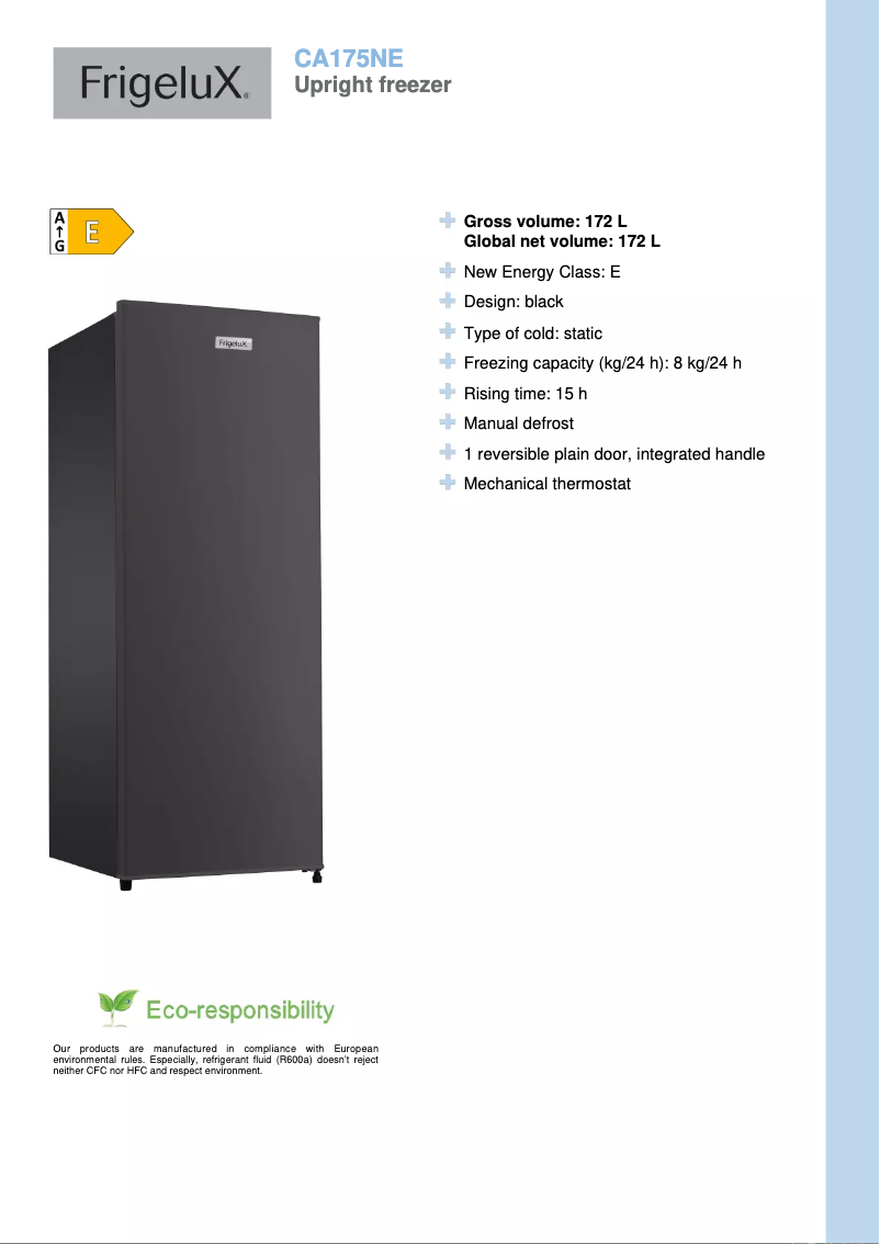 Página 1 del manual Ficha técnica FrigeluX CA175NE