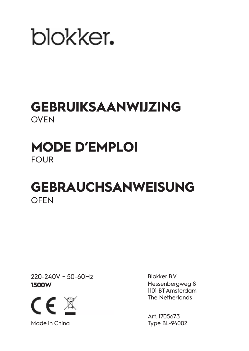 Page 1 de la notice Manuel utilisateur Blokker BL-94002