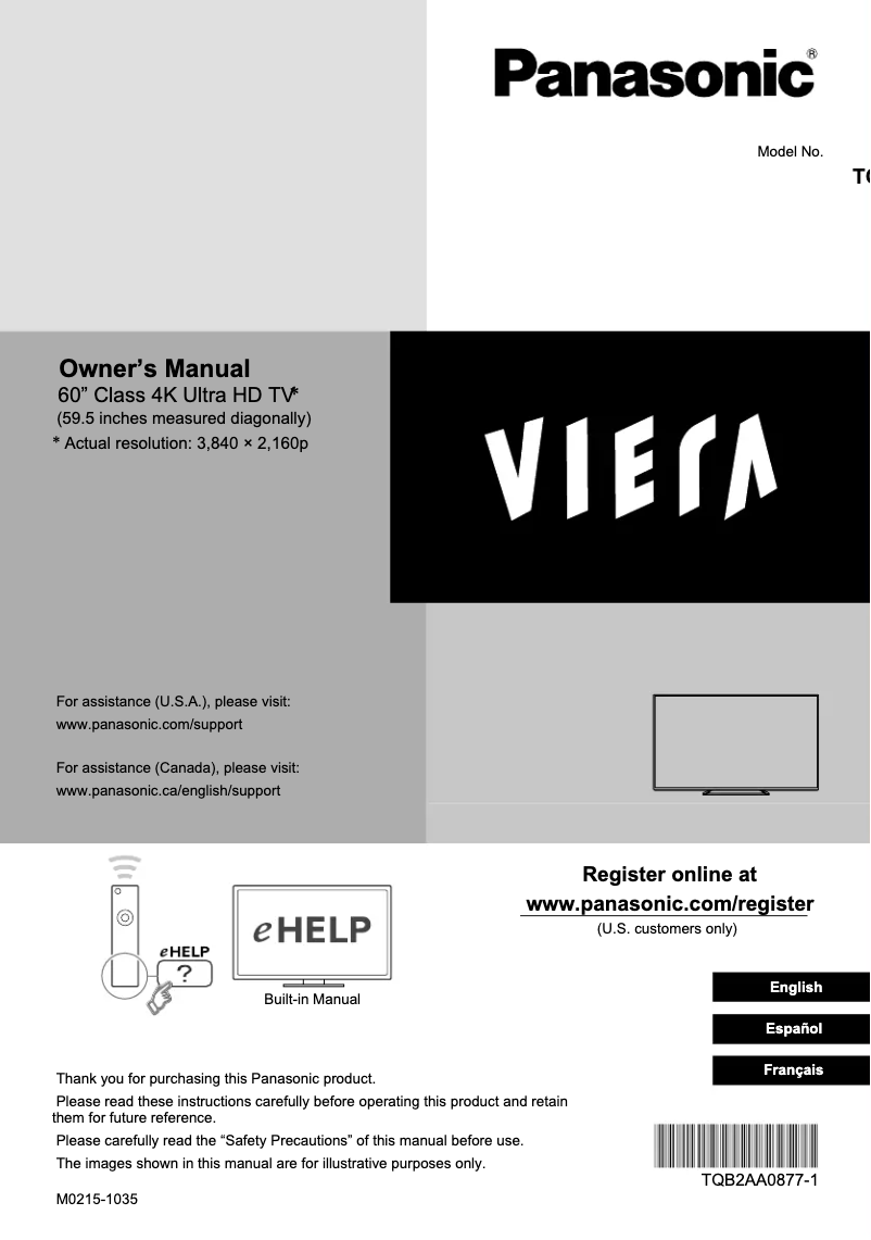 Page 1 de la notice Manuel utilisateur Panasonic Viera TC-60CX800