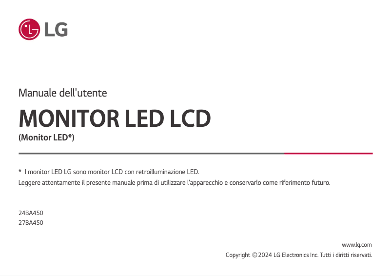 Page 1 de la notice Manuel utilisateur LG 24BA450