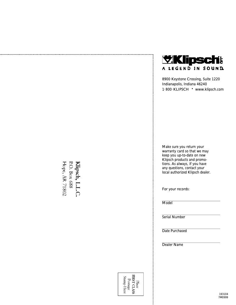 Page 1 de la notice Manuel utilisateur Klipsch LF-10