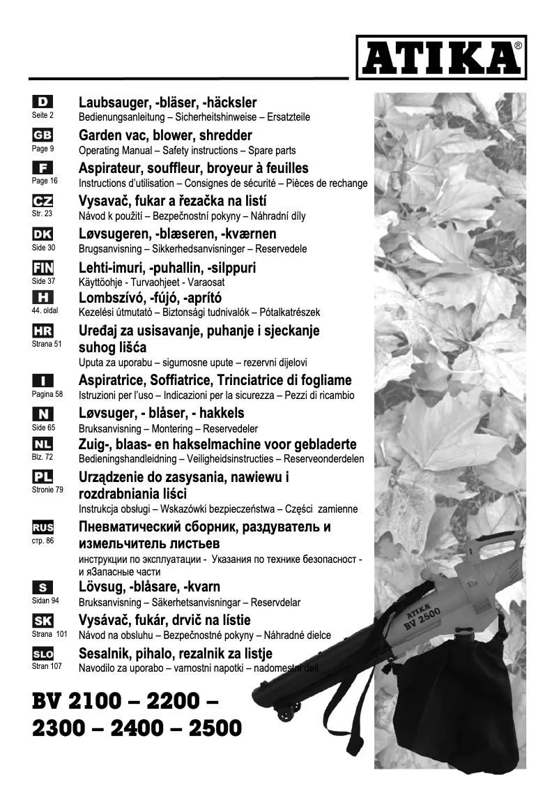 Page 1 de la notice Manuel utilisateur ATIKA BV 2500