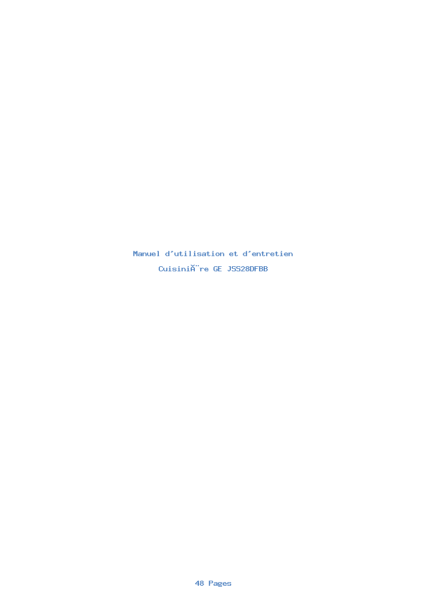 Page 1 de la notice Manuel d'utilisation et d'entretien GE JSS28DFBB