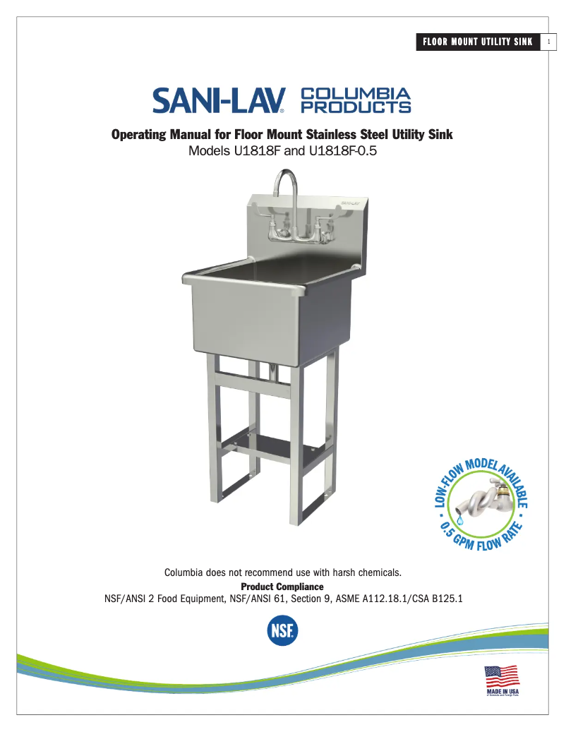 Page 1 de la notice Manuel utilisateur Sani-Lav U1818F