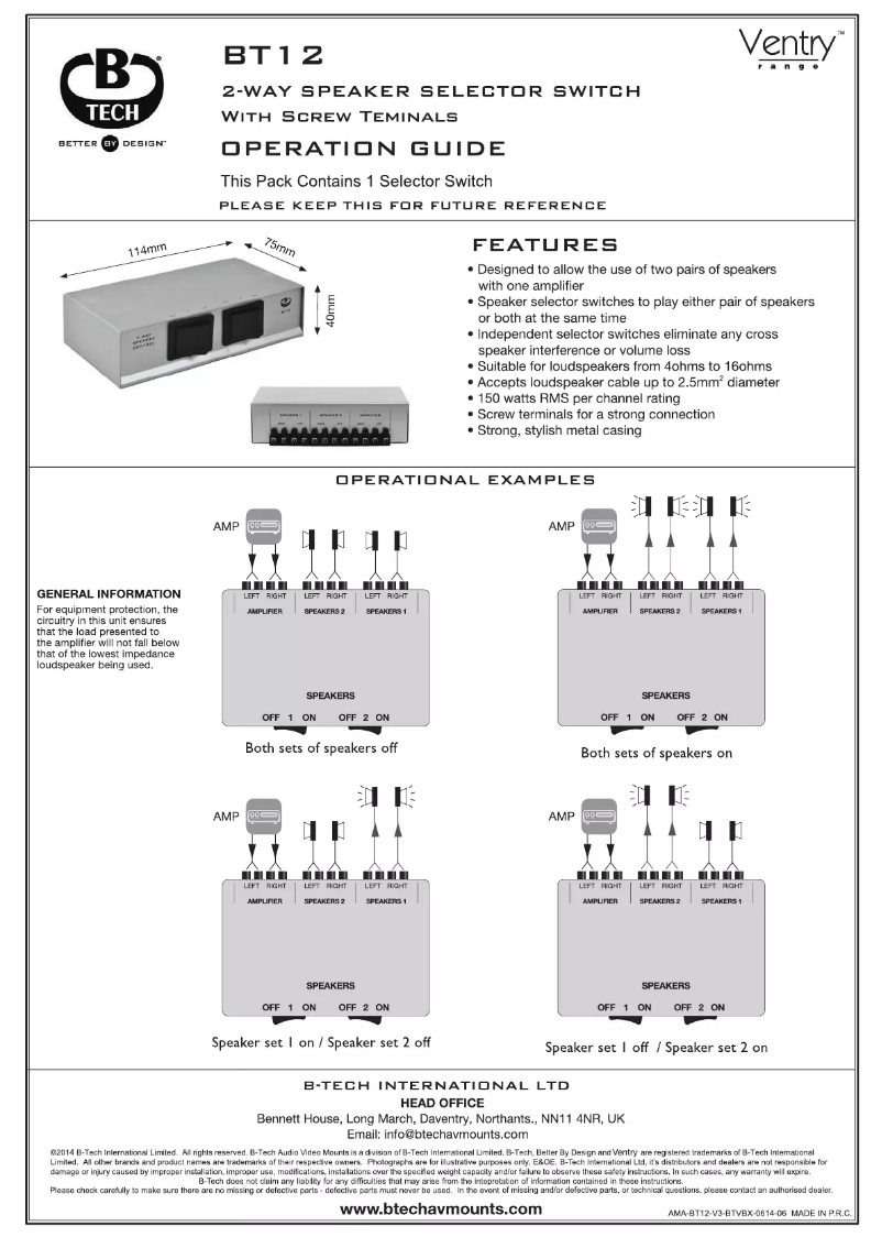 Page 1 de la notice Manuel utilisateur B-Tech BT12