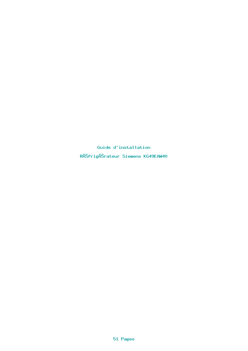 Page 1 de la notice Guide d'installation Siemens KG49EAW40
