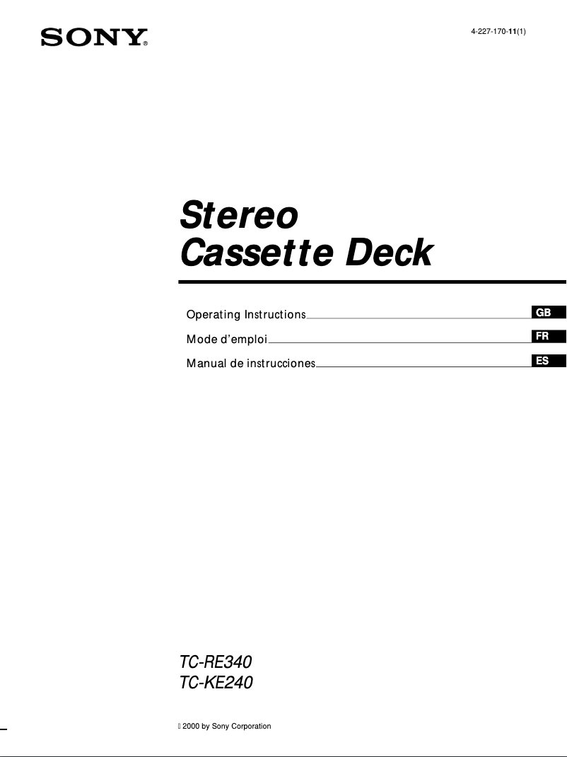 Page 1 de la notice Manuel utilisateur Sony TC-KE240