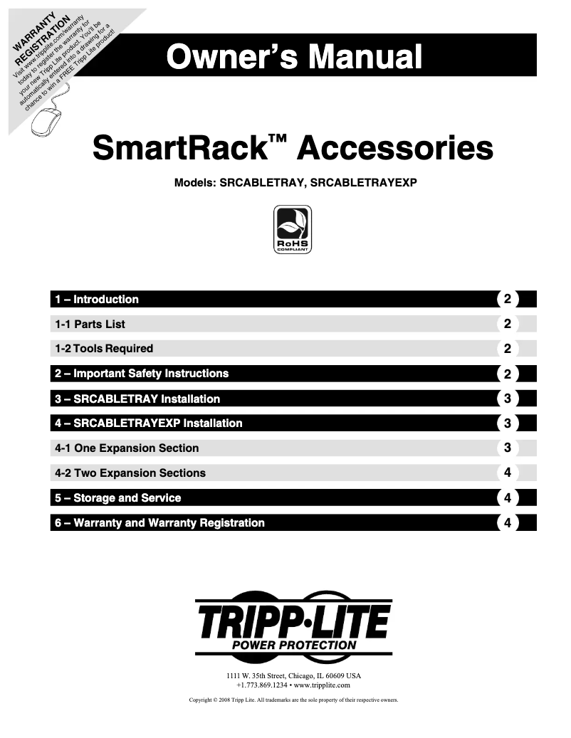 Page 1 of the manual User Manual Tripp Lite SRCABLETRAY